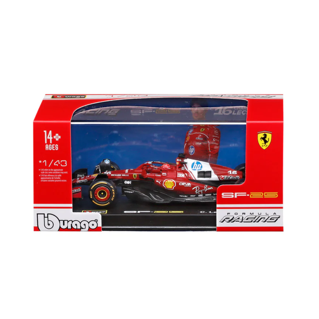 Bburago F1 Ferrari F1 Team SF-25 2025 Charles Leclerc With Helmet 1/43 Scale Model