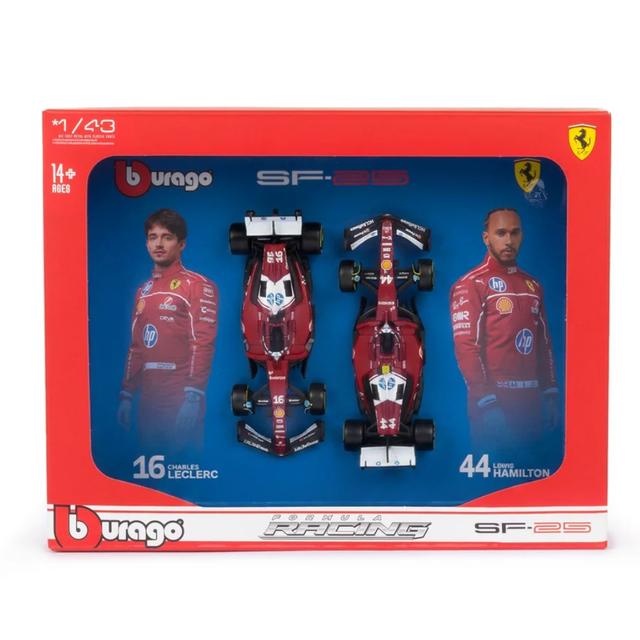Bburago F1 Ferrari F1 Team SF-25 2025 Lewis Hamilton & Charles Leclerc Team Two (2) Pack 1/43 Scale Model
