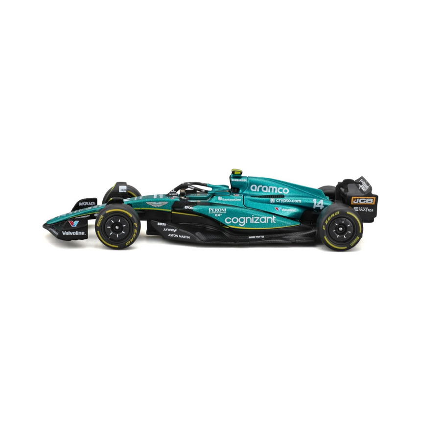Bburago F1 Aston Martin F1 2023 AMR23 No.14 - Fernando Alonso With Helmet 1/43 Scale