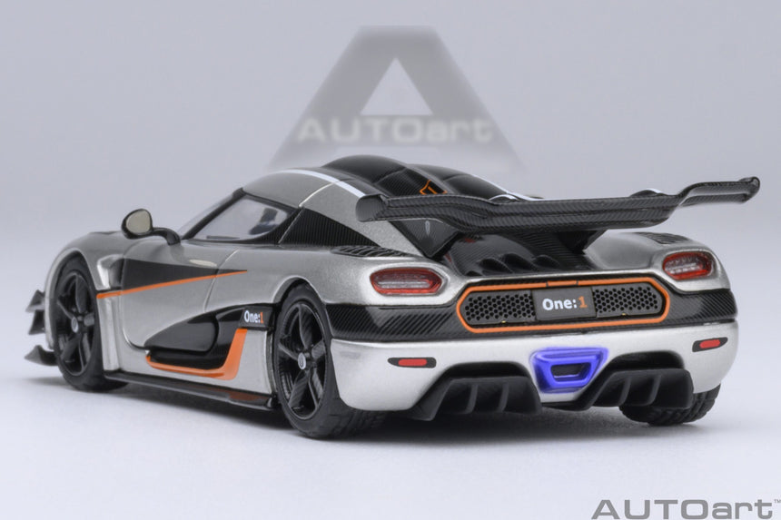 AutoArt Koenigsegg One:1 - Moon Grey/Carbon Black/Orange Accents 1/64 Scale