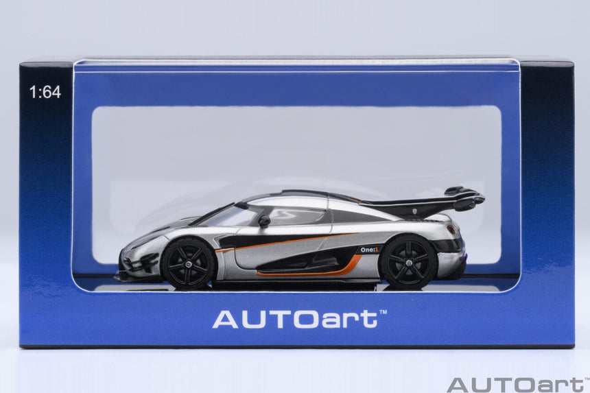 AutoArt Koenigsegg One:1 - Moon Grey/Carbon Black/Orange Accents 1/64 Scale