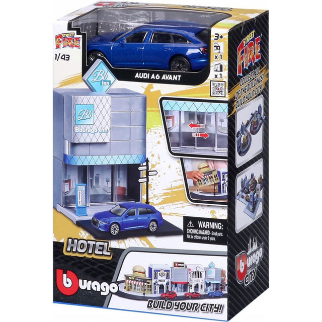Bburago Street Fire Bburago City Hotel Incl. 1 Car 1/43 Scale Model