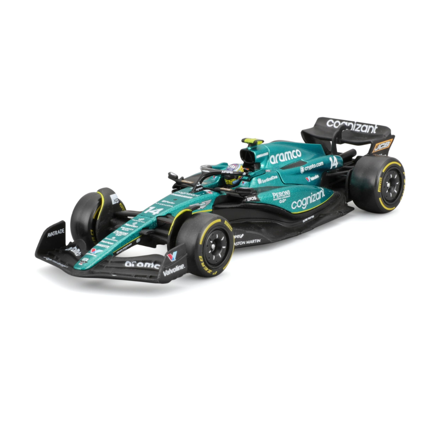 Bburago F1 Aston Martin F1 2023 AMR23 No.14 - Fernando Alonso With Helmet 1/43 Scale