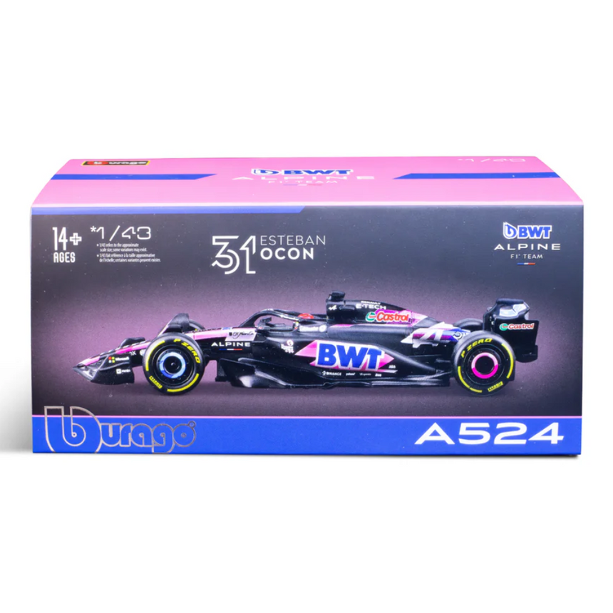 Bburago F1 BWT Alpine F1 Team A524 2024 With Helmet - Esteban Ocon 1/43 Scale Model