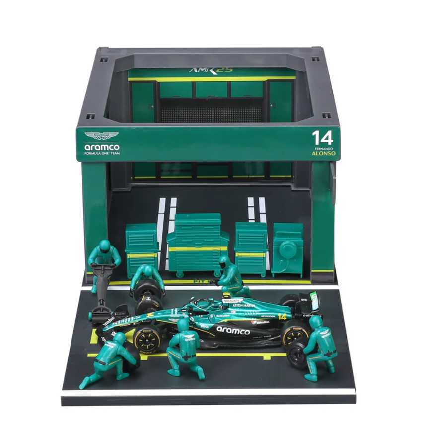 Bburago F1 Aston Martin F1 Team AMR25 Pit Pass Diorama Fernando Alonso 1/43 Scale Model