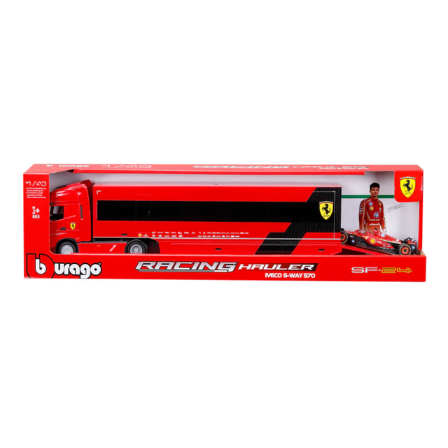 Bburago F1 Ferrari F1 Iveco S-Way 570 Racing Transporter with F1 Car 1/43 Scale Model Truck