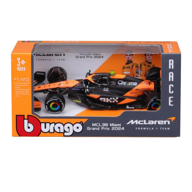 Bburago F1 McLaren F1 Team MCL38 Miami Grand Pix 2024 No.4 - Lando Norris Senna Livery 1/43 Scale Model