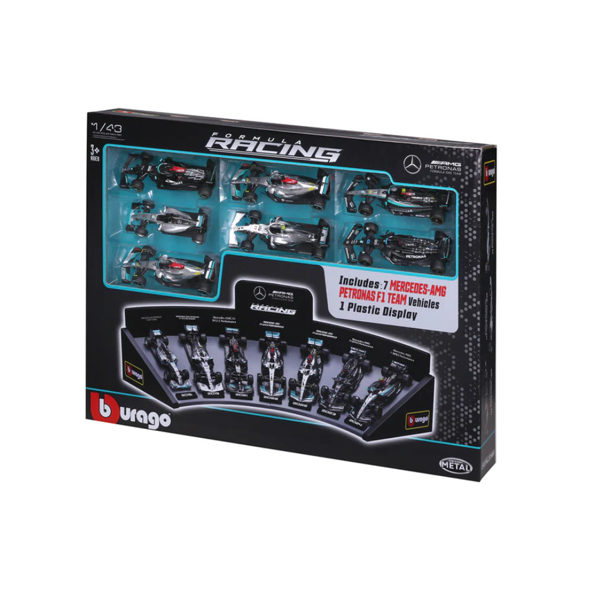 Bburago F1 Mercedes F1 Team AMG Deluxe Gift Set With Display Stand (7-Car Set) 1/43 Scale Model