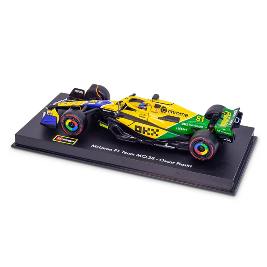 Bburago F1 McLaren F1 MCL38 2024 With Helmet - Oscar Piastri Special Ayrton Senna Livery 1/43 Scale