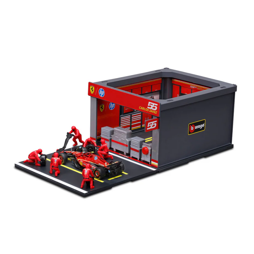 Bburago F1 Ferrari F1 Team SF-24 2024 Pit Pass Diorama Carlos Sainz 1/43 Scale