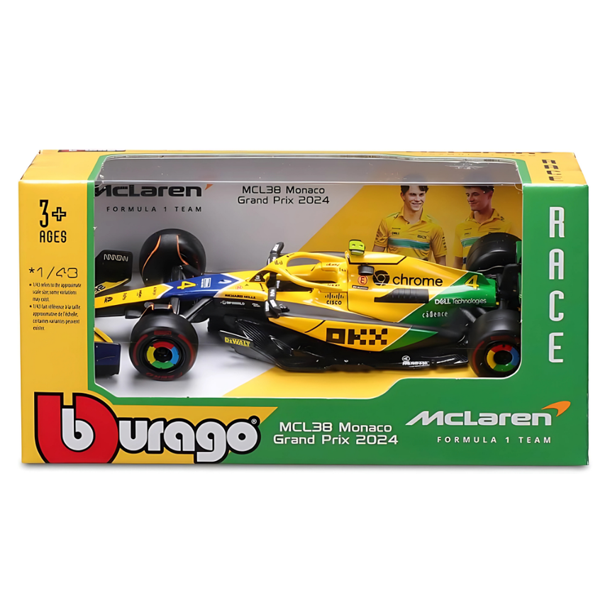 Bburago F1 McLaren F1 MCL38 2024 No.4 - Lando Norris Senna Livery 1/43 Scale