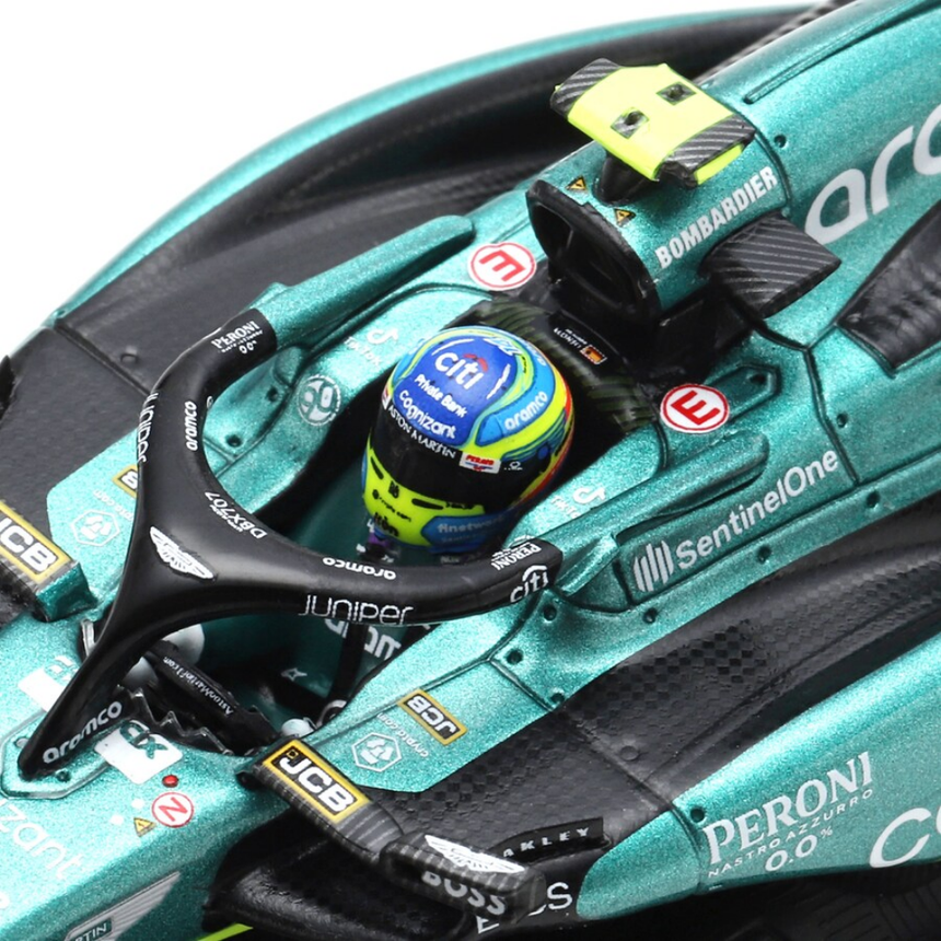 Bburago F1 Aston Martin F1 2023 AMR23 No.14 - Fernando Alonso With Helmet 1/43 Scale
