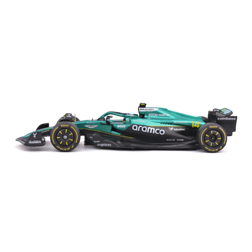 Bburago F1 Aston Martin F1 Team AMR24 With Helmet Fernando Alonso 1/24 Scale Model