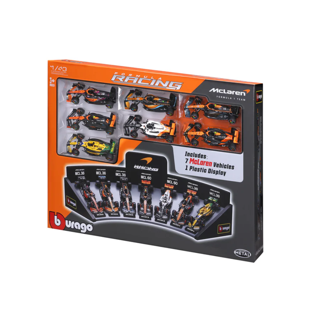 Bburago F1 Mclaren F1 Team Deluxe Gift Set With Display Stand (7-Car Set) 1/43 Scale Model