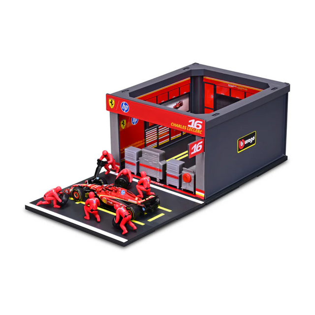 Bburago F1 Ferrari F1 Team SF-24 2024 Pit Pass Diorama Charles Leclerc 1/43 Scale