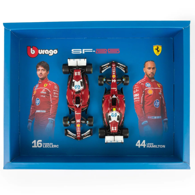 Bburago F1 Ferrari F1 Team SF-25 2025 Lewis Hamilton & Charles Leclerc Team Two (2) Pack 1/43 Scale Model