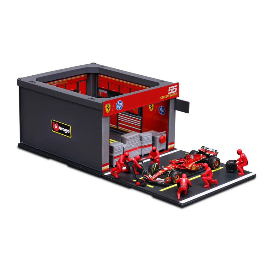 Bburago F1 Ferrari F1 Team SF-24 2024 Pit Pass Diorama Carlos Sainz 1/43 Scale
