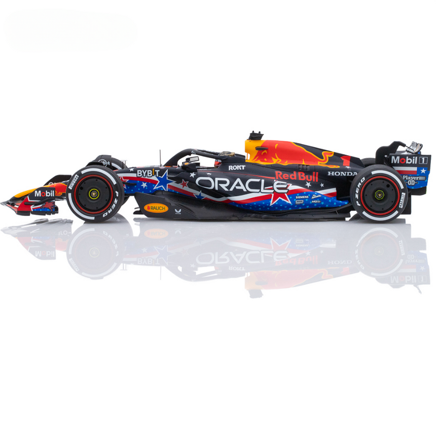 Spark Models F1 Oracle Red Bull Racing RB19 No.1 Oracle Red Bull Racing Winner USA GP 2023 - Max Verstappen 1/18 Scale
