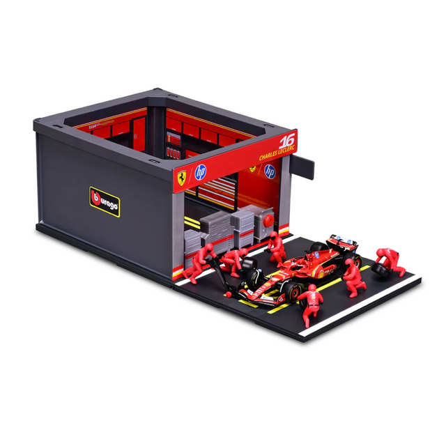 Bburago F1 Ferrari F1 Team SF-24 2024 Pit Pass Diorama Charles Leclerc 1/43 Scale