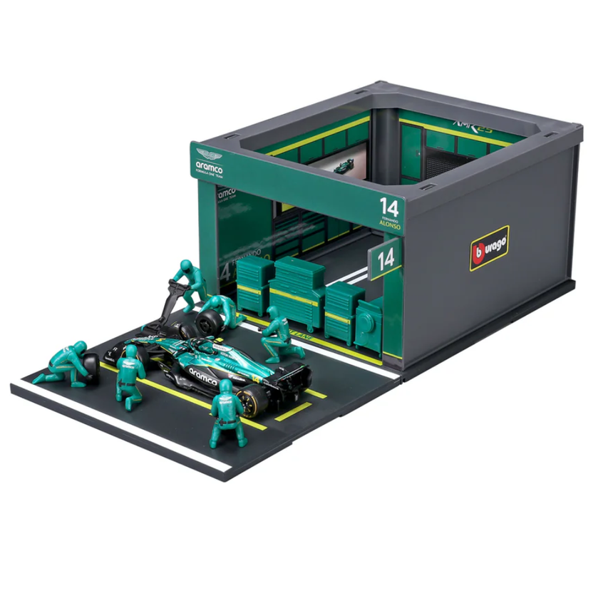 Bburago F1 Aston Martin F1 Team AMR25 Pit Pass Diorama Fernando Alonso 1/43 Scale Model