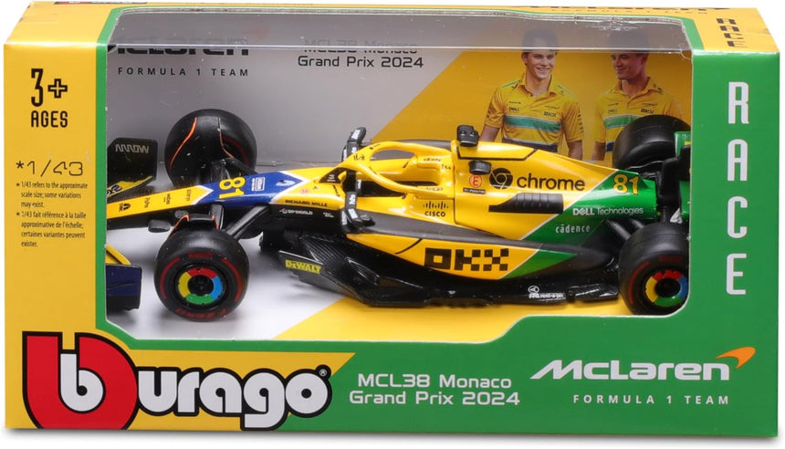Bburago F1 McLaren F1 MCL38 2024 - Oscar Piastri Special Ayrton Senna Livery 1/43 Scale
