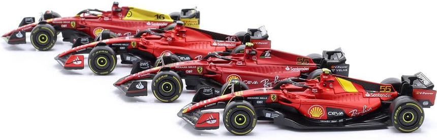 Bburago F1 Ferrari F1 Team 4PK Charles Leclerc and Carlos Sainz Highlights Set (4-Car Set) 1/43 Scale