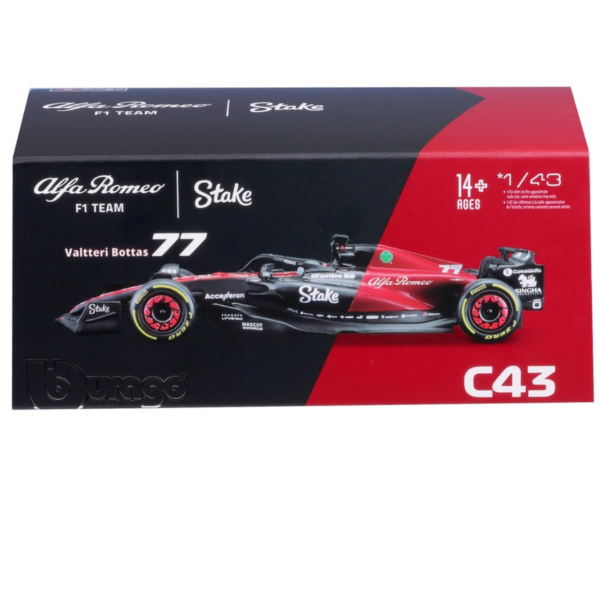 Bburago F1 Alfa Romeo F1 Team Stake C43 2023 With Helmet - Valtteri Bottas 1/43 Scale