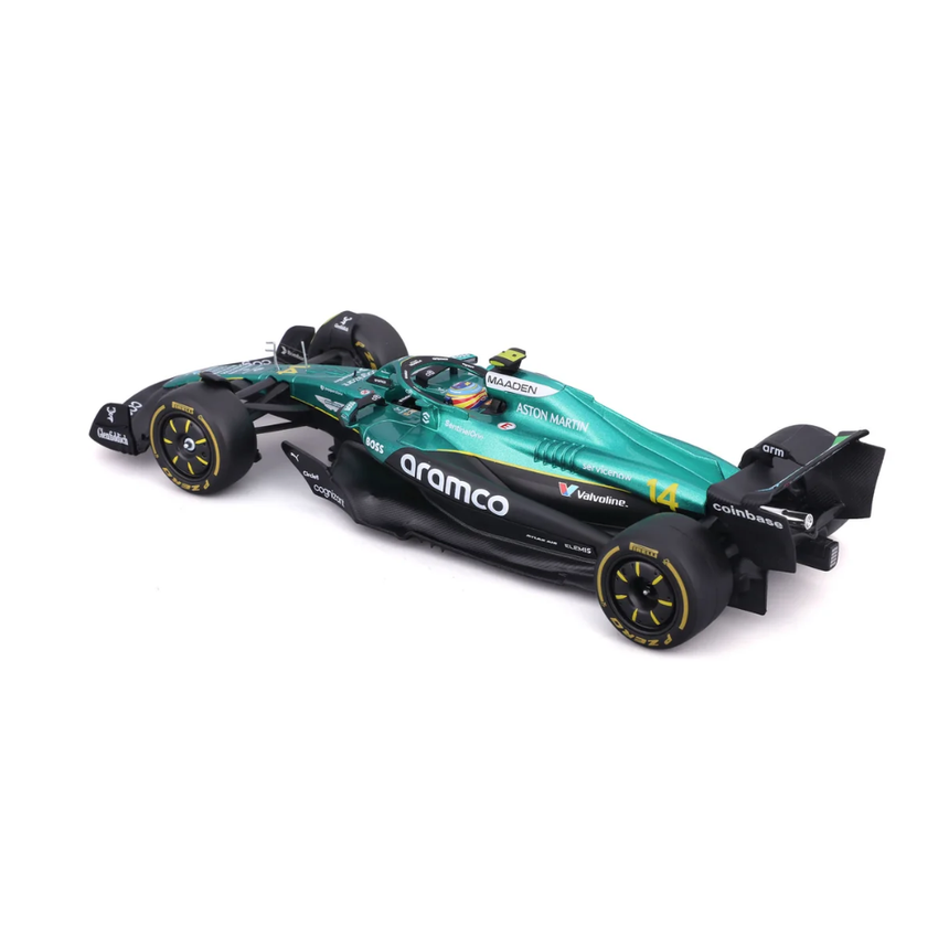 Bburago F1 Aston Martin F1 Team AMR24 With Helmet Fernando Alonso 1/24 Scale Model