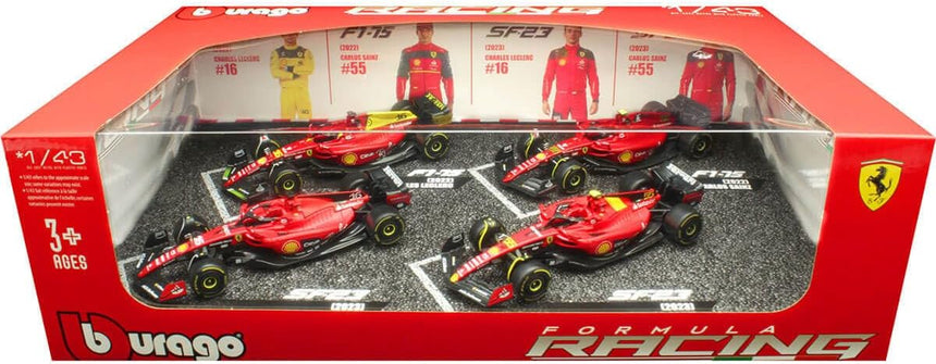 Bburago F1 Ferrari F1 Team 4PK Charles Leclerc and Carlos Sainz Highlights Set (4-Car Set) 1/43 Scale