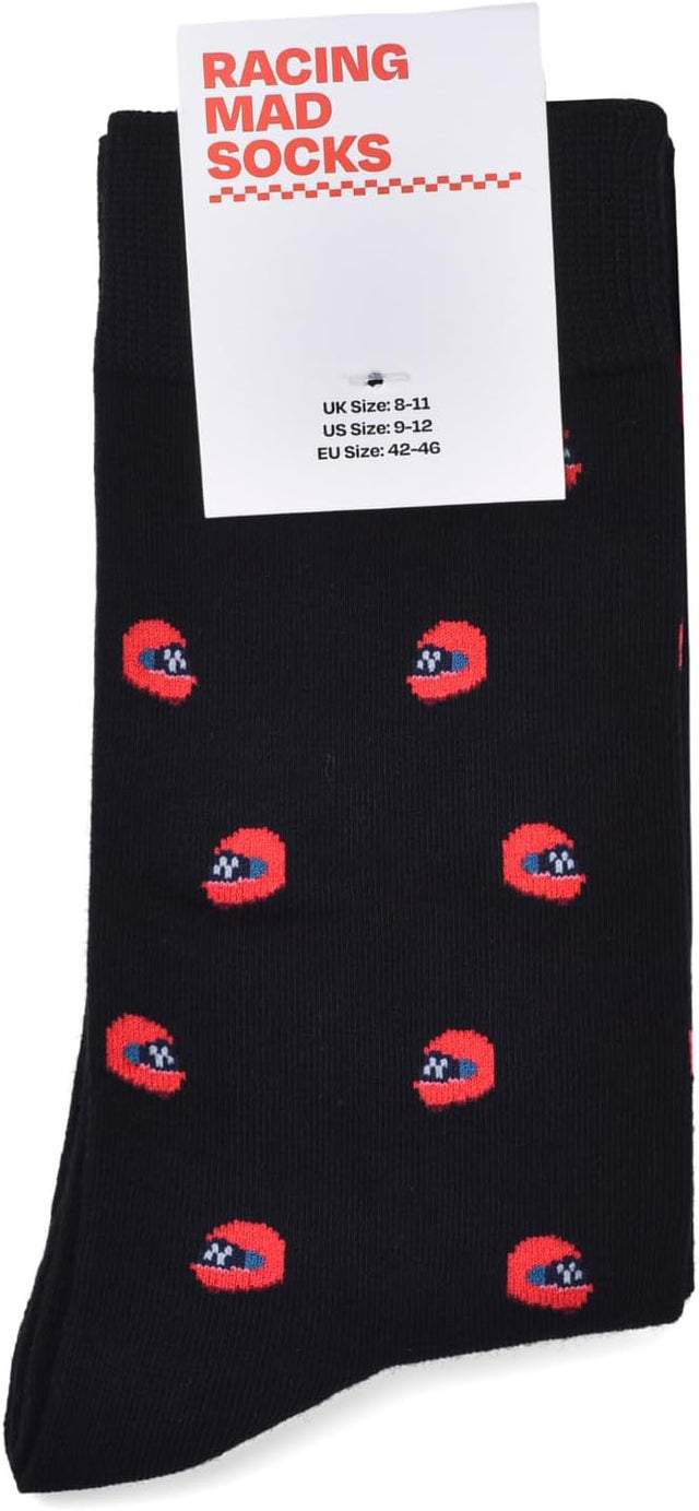 Racing Mad Socks - Funny Racing Helmet Gift - 1 Pair, Size 8-11 UK and 42-46 EU