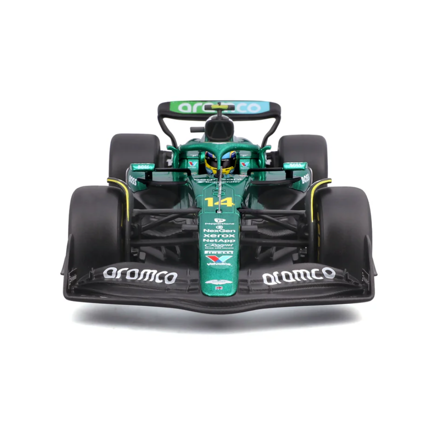 Bburago F1 Aston Martin F1 Team AMR24 With Helmet Fernando Alonso 1/24 Scale Model