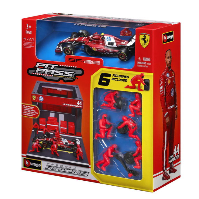 Bburago F1 Ferrari F1 Team SF-25 Pit Pass Diorama Lewis Hamilton 1/43 Scale Model