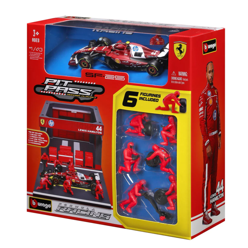 Bburago F1 Ferrari F1 Team SF-25 Pit Pass Diorama Lewis Hamilton 1/43 Scale Model