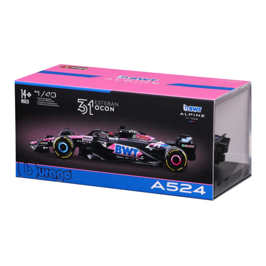 Bburago F1 BWT Alpine F1 Team A524 2024 With Helmet - Esteban Ocon 1/43 Scale Model