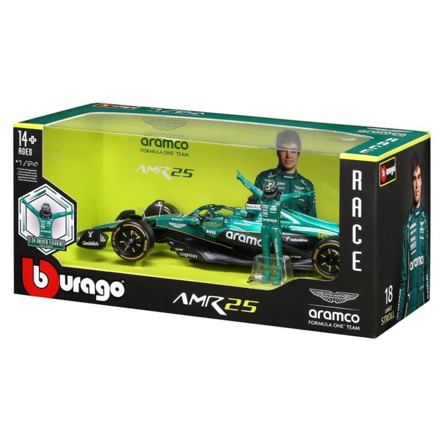 Bburago F1 Aston Martin F1 Team AMR24 With Driver Figure Lance Stroll 1/24 Scale Model