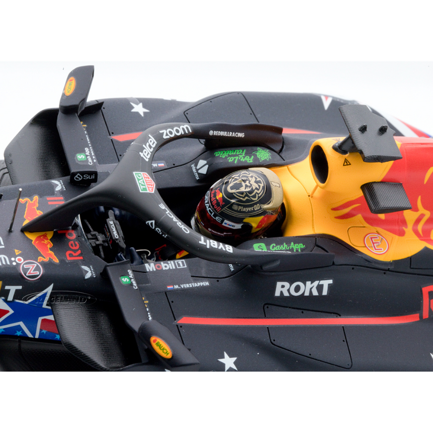 Spark Models F1 Oracle Red Bull Racing RB19 No.1 Oracle Red Bull Racing Winner USA GP 2023 - Max Verstappen 1/18 Scale
