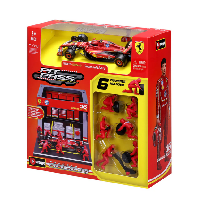 Bburago F1 Ferrari F1 Team SF-24 2024 Pit Pass Diorama Charles Leclerc 1/43 Scale