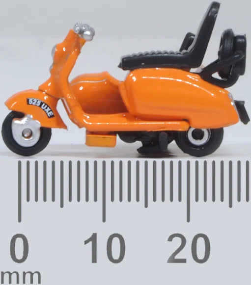 Oxford Diecast Scooter and Sidecar Orange 1/76 Scale