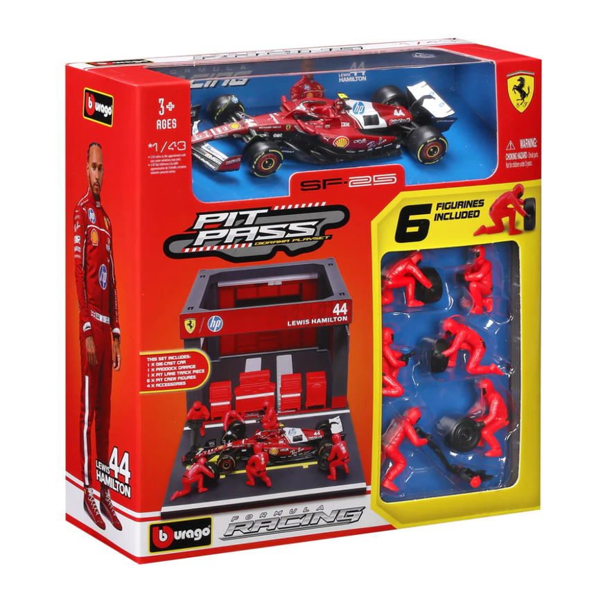 Bburago F1 Ferrari F1 Team SF-25 Pit Pass Diorama Lewis Hamilton 1/43 Scale Model