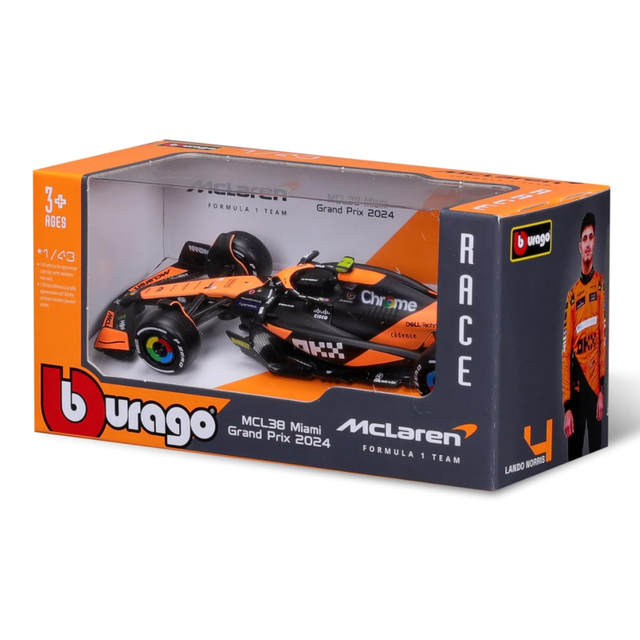 Bburago F1 McLaren F1 Team MCL38 Miami Grand Pix 2024 No.4 - Lando Norris Senna Livery 1/43 Scale Model
