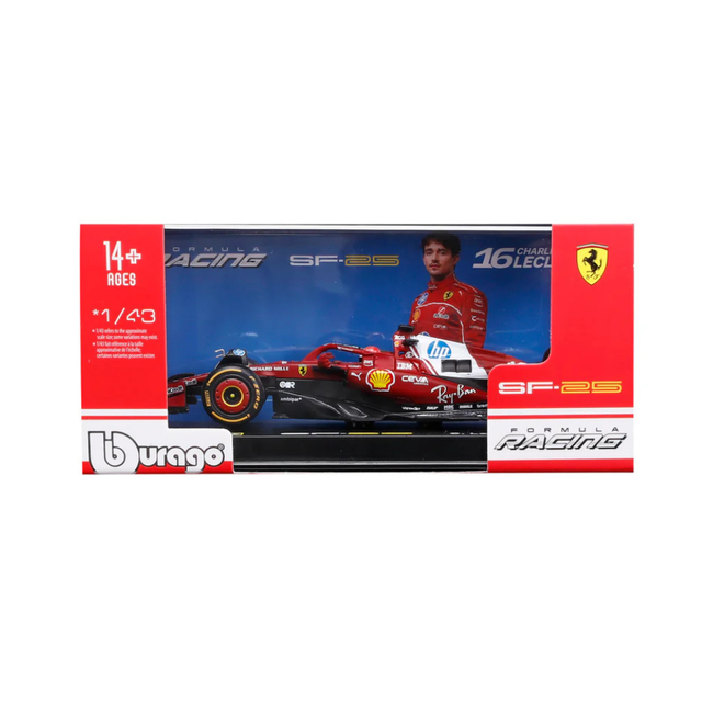 Bburago F1 Ferrari F1 Team SF-25 2025 Charles Leclerc With Helmet 1/43 Scale Model