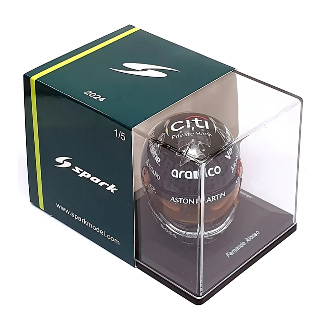 Spark Models Aston Martin Aramco F1 Team - Fernando Alonso - British GP 2024 Mini Replica Helmet 1/5 Scale Model