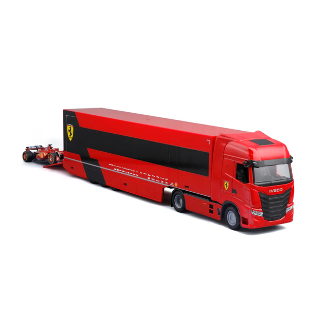 Bburago F1 Ferrari F1 Iveco S-Way 570 Racing Transporter with F1 Car 1/43 Scale Model Truck