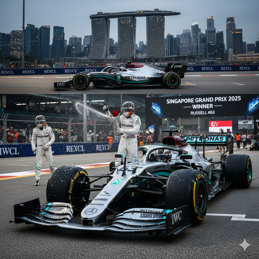 Spark Models F1 Mercedes W16 No.63 Mercedes-AMG PETRONAS F1 Team - Winner Singapore GP 2025 - George Russell 1/18 Scale Model