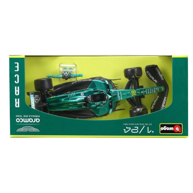 Bburago F1 Aston Martin F1 Team AMR24 With Driver Figure Lance Stroll 1/24 Scale Model