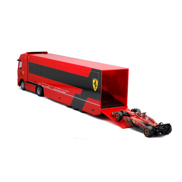 Bburago F1 Ferrari F1 Iveco S-Way 570 Racing Transporter with F1 Car 1/43 Scale Model Truck
