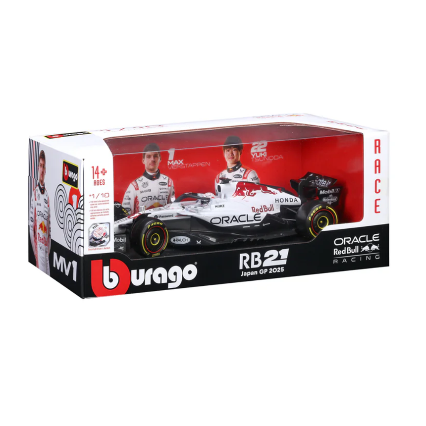 Bburago F1 Red Bull Racing RB21 Japan GP 2025 Max Verstappen With Helmet 1/18 Scale Model
