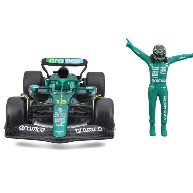 Bburago F1 Aston Martin F1 Team AMR24 With Driver Figure Lance Stroll 1/24 Scale Model