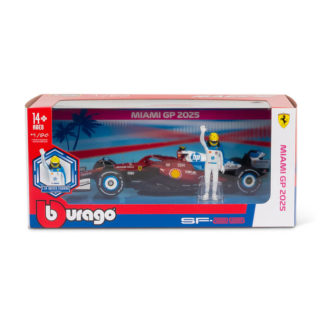 Bburago F1 Ferrari F1 Team SF-25 2025 With Driver Figure Lewis Hamilton Miami GP 1/24 Scale Model