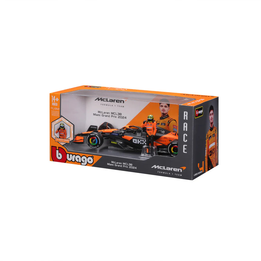 Bburago F1 McLaren F1 MCL38 2024 With Driver Figure Lando Norris 1/24 Scale